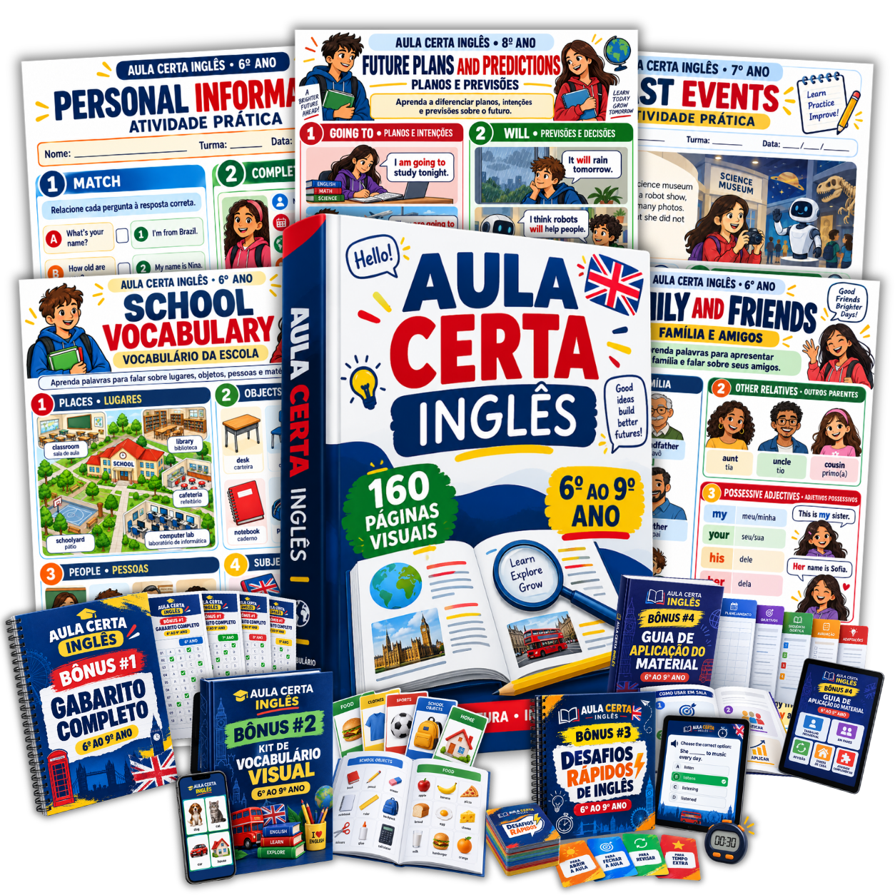 Mockup do material +160 Páginas Visuais de Inglês do 6º ao 9º ano